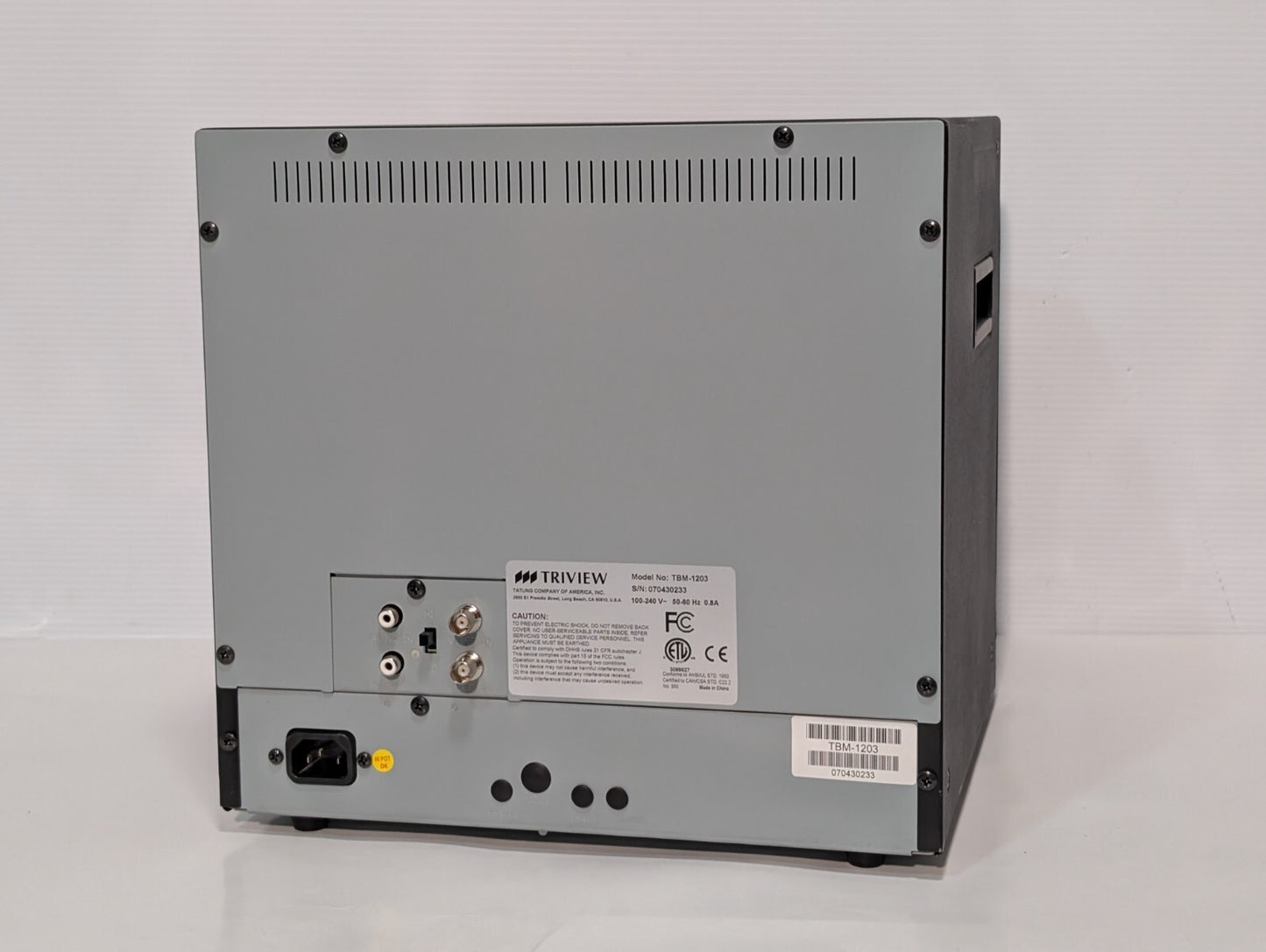 Tatung TBM-1203 Triview  B&W Surveillance Monitor, 11" Visual Screen, Metal Case