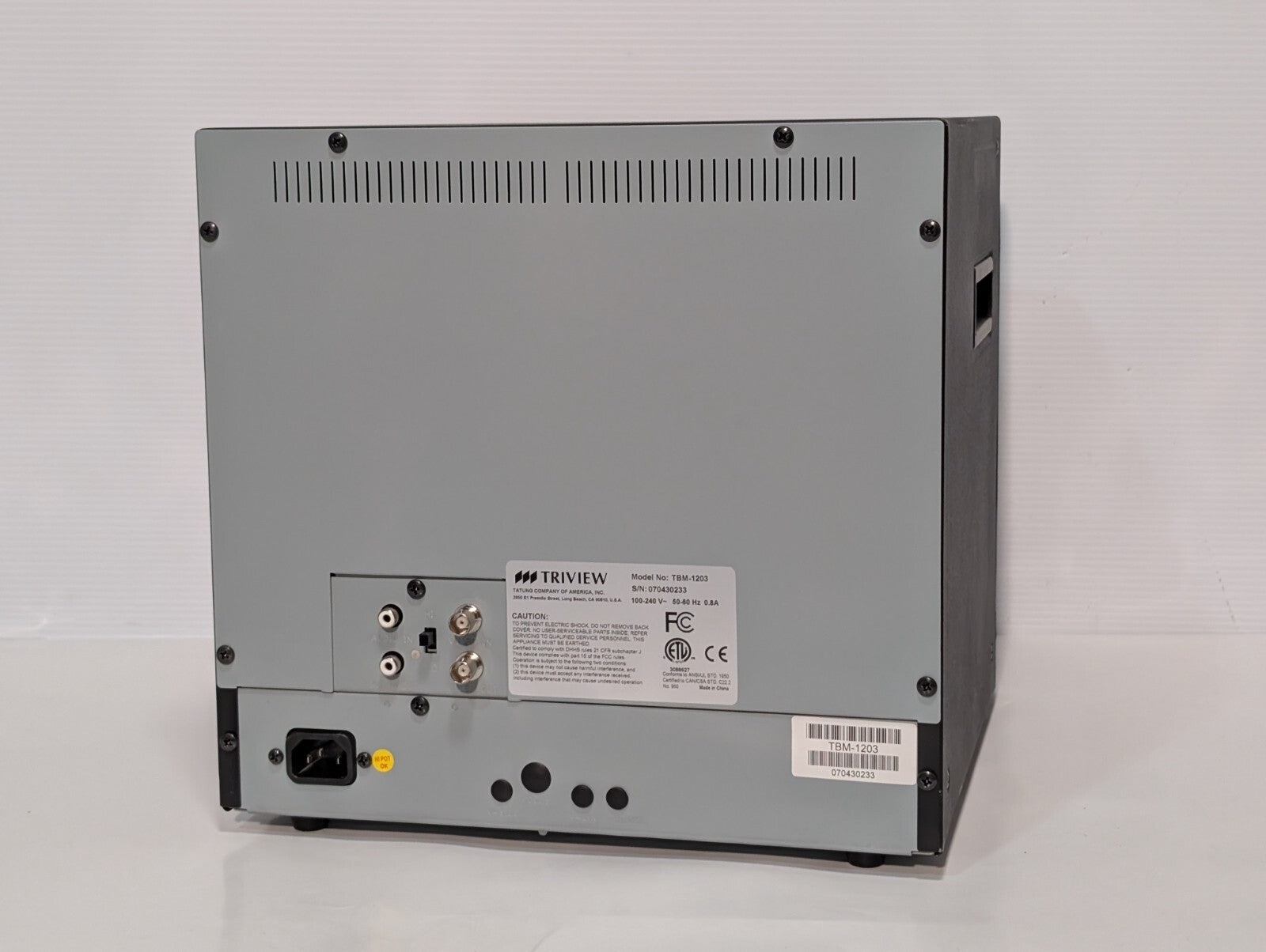 Tatung TBM-1203 Triview  B&W Surveillance Monitor, 11" Visual Screen, Metal Case