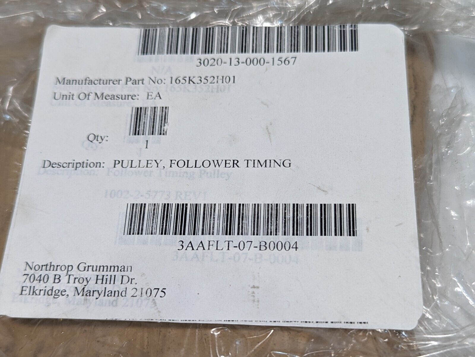 3020-13-000-1567 165K352H01 Follower Timing Pulley, Approx. 10" - Free Shipping
