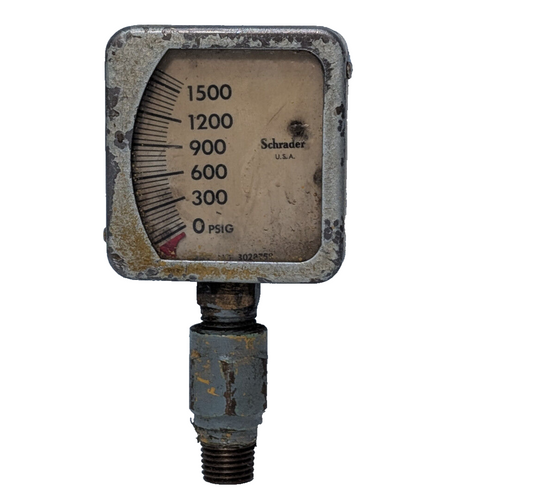 Vintage Schrader 302875? Pressure Gauge Assembly 0-1500PSIG, Made in USA