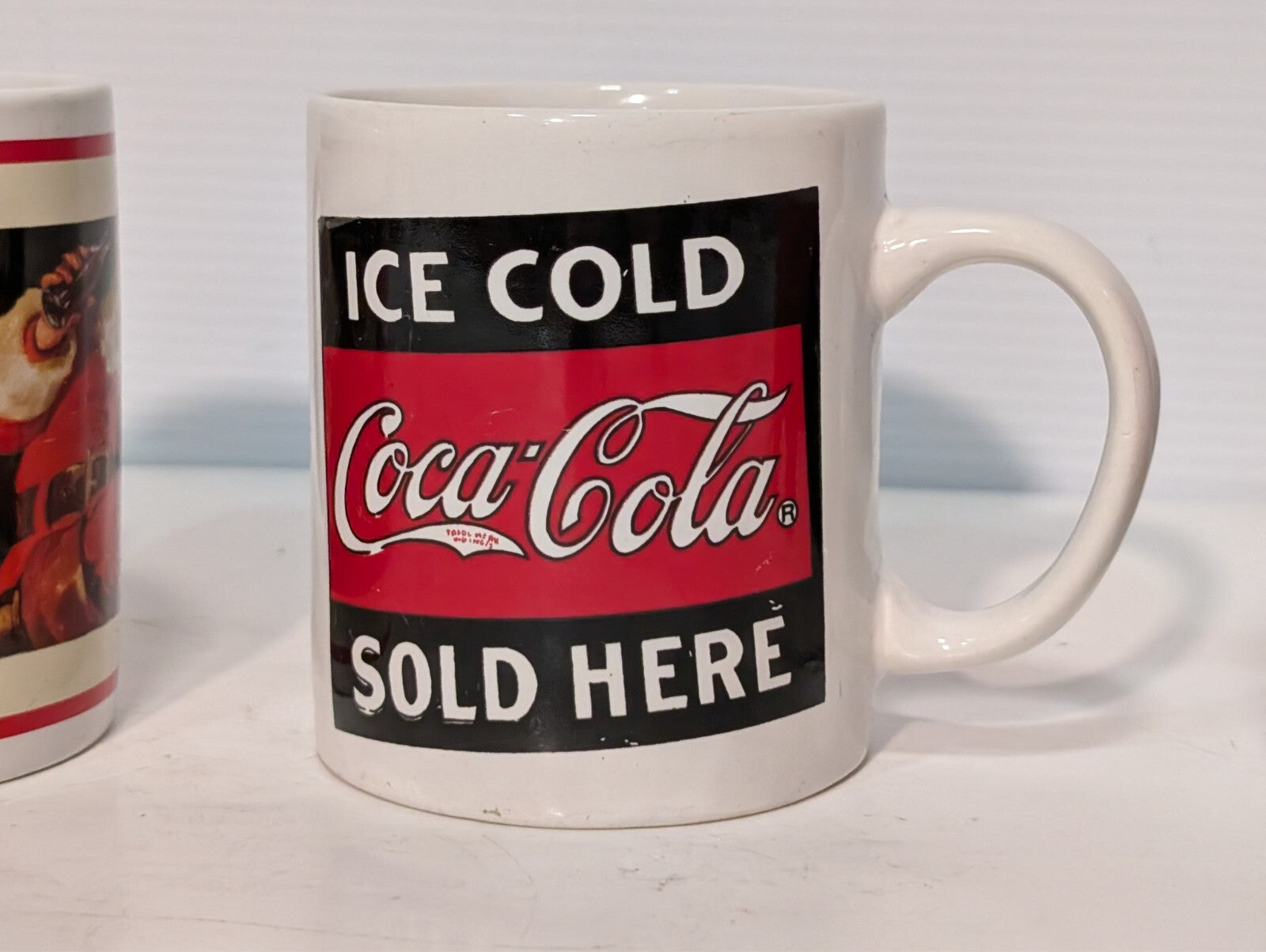 (5) Vintage Coca Cola Collectible Drinking Mugs Coke Ceramic Handles Red Blue