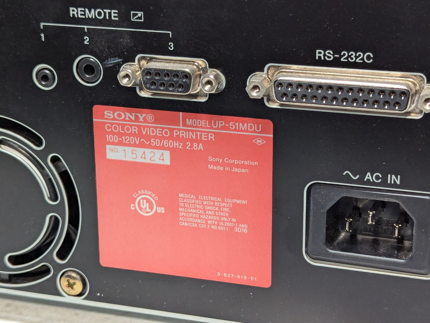 Sony UP-51MDU Medical Color Video Printer, Powers ON RS-232C Port, Made in Japan