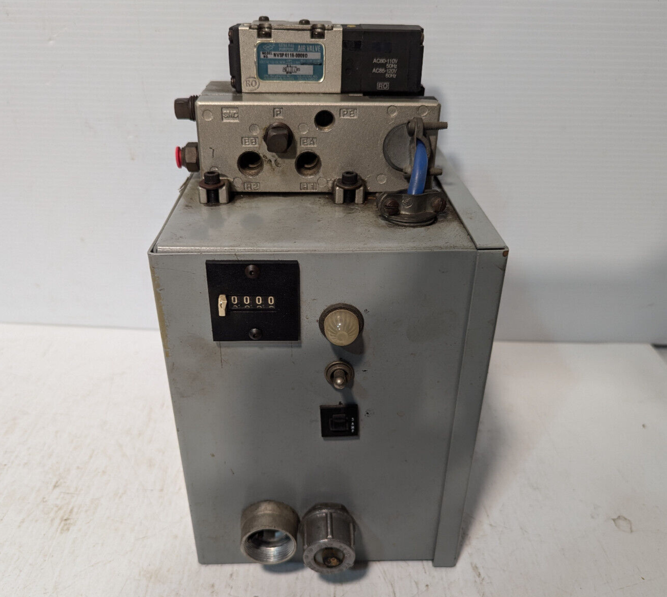 SMC NVSP4116-0009D Pneumatic Solenoid Valve w/ Pulse Counter, Box, Parts, Used