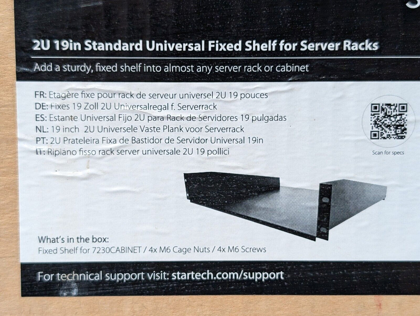 StarTech.com CABSHELF 2U Standard Universal Fixed Shelf for Server Racks, 19"