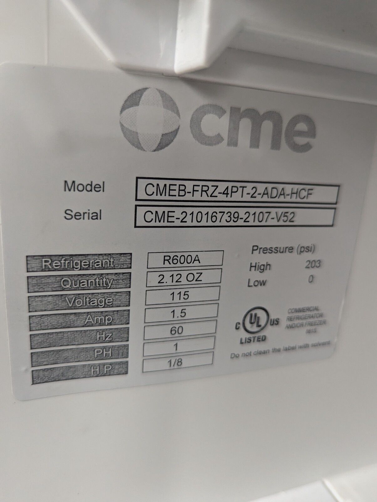 CME CMEB-FRZ-4PT-2-ADA-HCF Undercounter & Mid-Size Laboratory Refrig & Freezer