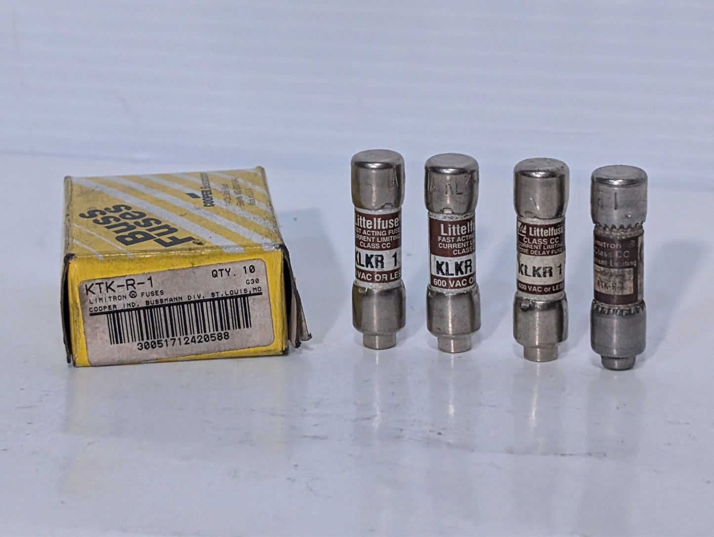 (14) 1 Amp Fuses, 4 Littelfuse KLKR 1, 10 Cooper Bussman KTK-R-1