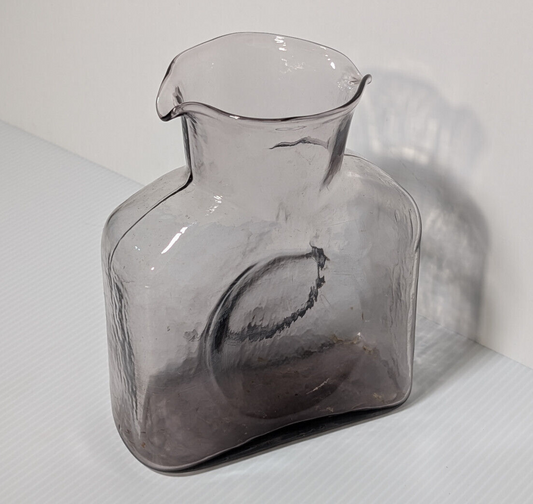 Vintage Blenko Art Glass Carafe, Vase, Grey Smoke, MCM, Textured, Organic Design