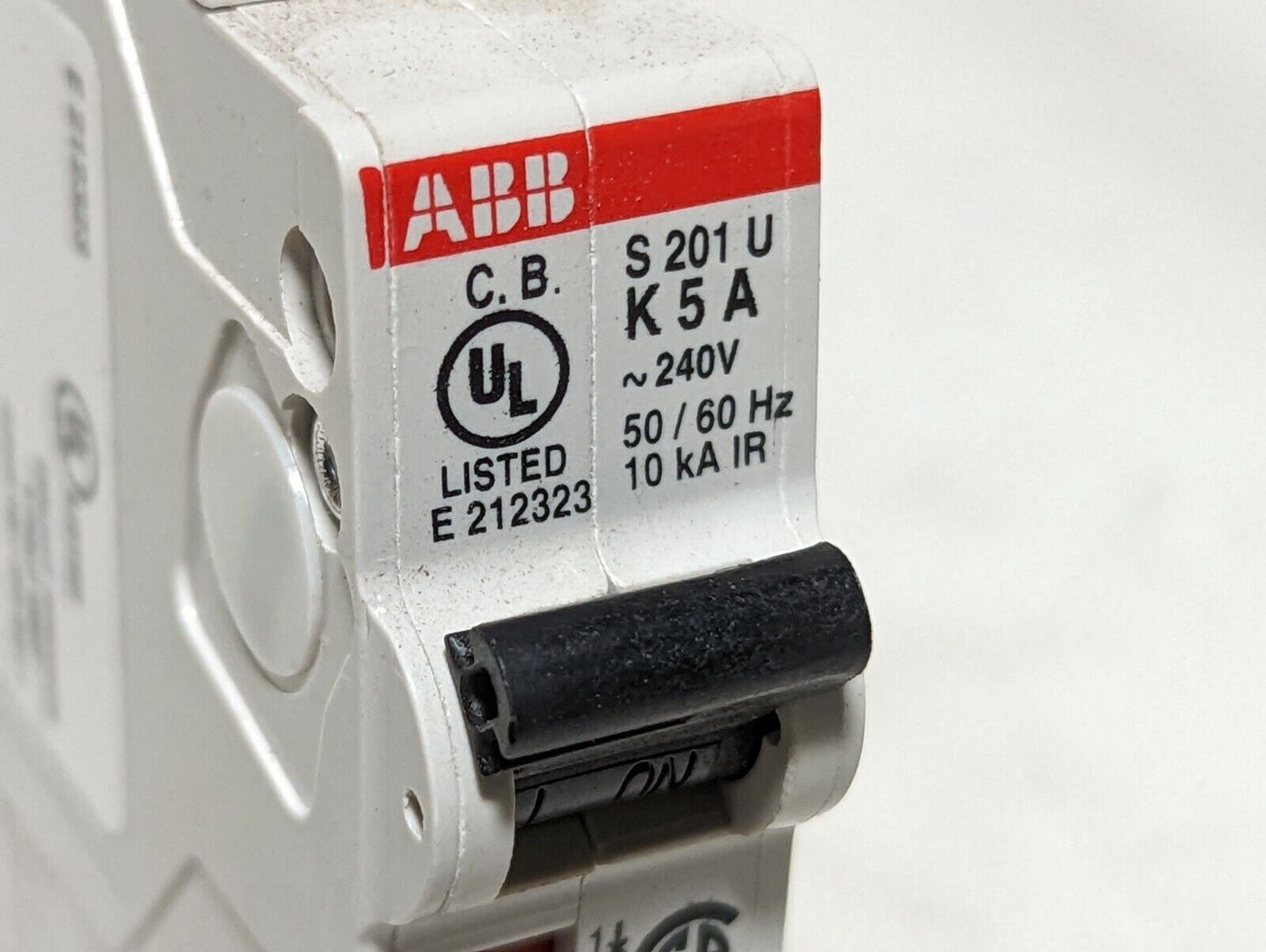 ABB S201U-K5A, 5 amps, 240VAC, 50/60Hz, 1 pole circuit breaker