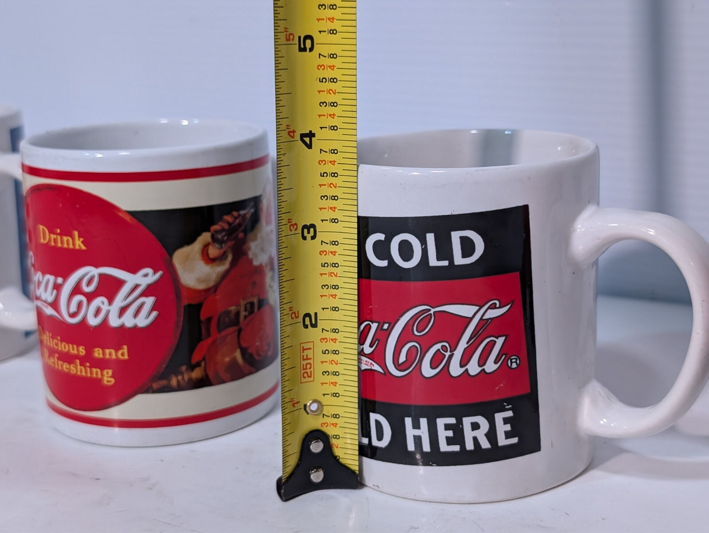 (5) Vintage Coca Cola Collectible Drinking Mugs Coke Ceramic Handles Red Blue