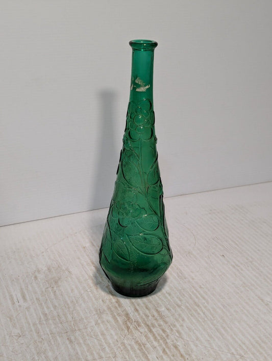 Vintage MCM Green Empoli Bottle Decanter Butterfly and Flowers - Free Ship
