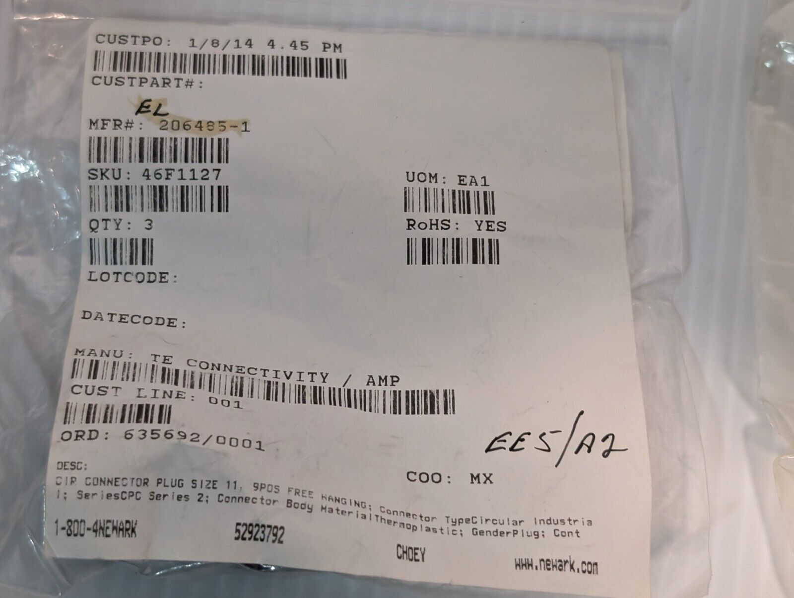 Lot of 3 TE 206358-5 Cable Clamp CPC Connector Kit Size 11 - Free Shipping