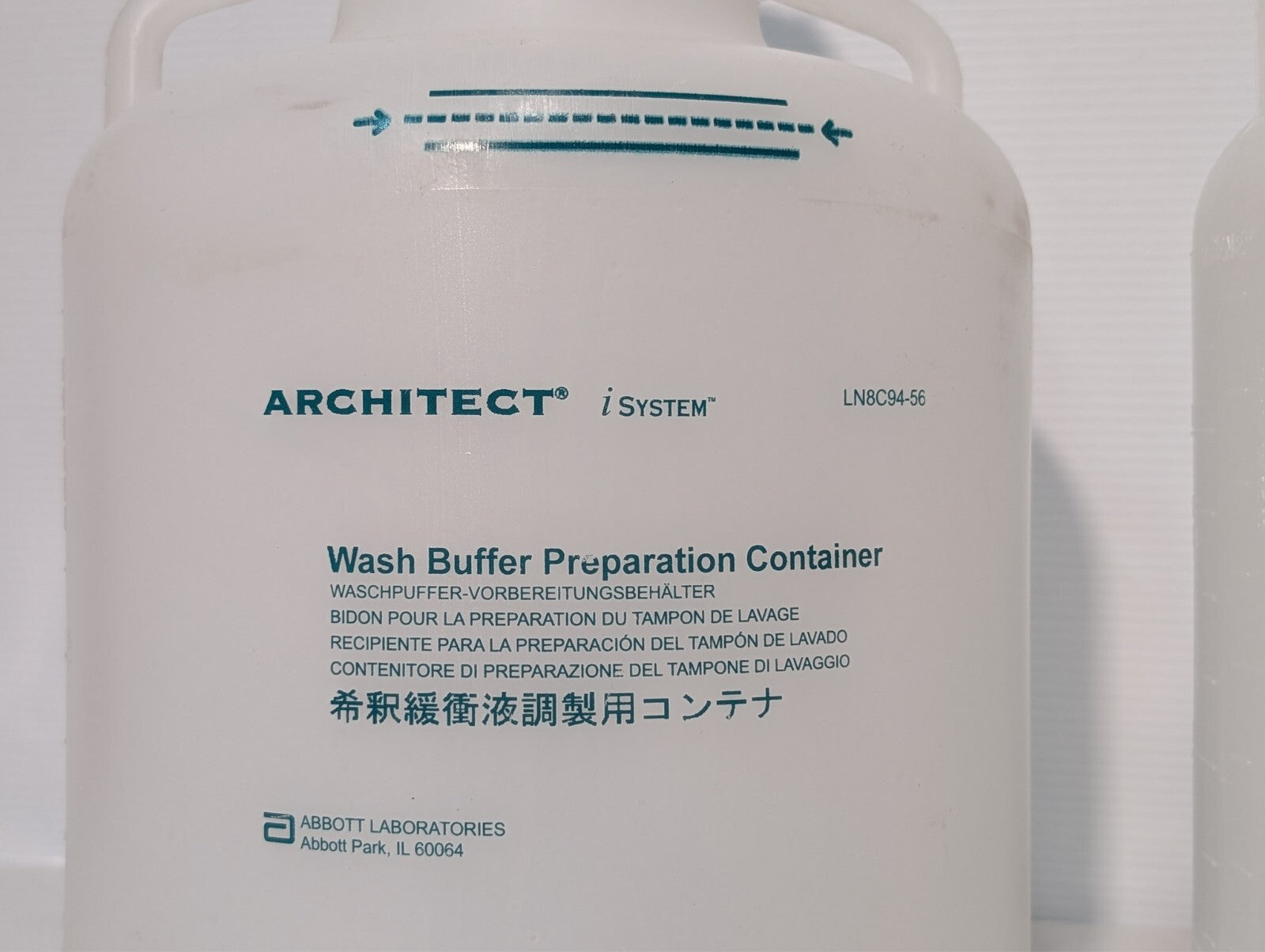 (2) Abbott Architect iSystem LN8C94-56 Nalgene Wash Buffer Container 10 Liter