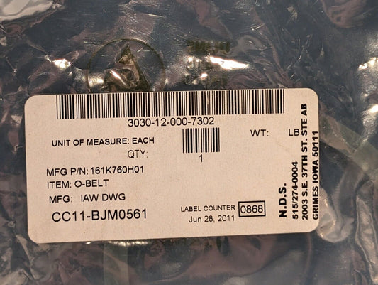 161K760H01 Power Transmission O-Belt New In Package