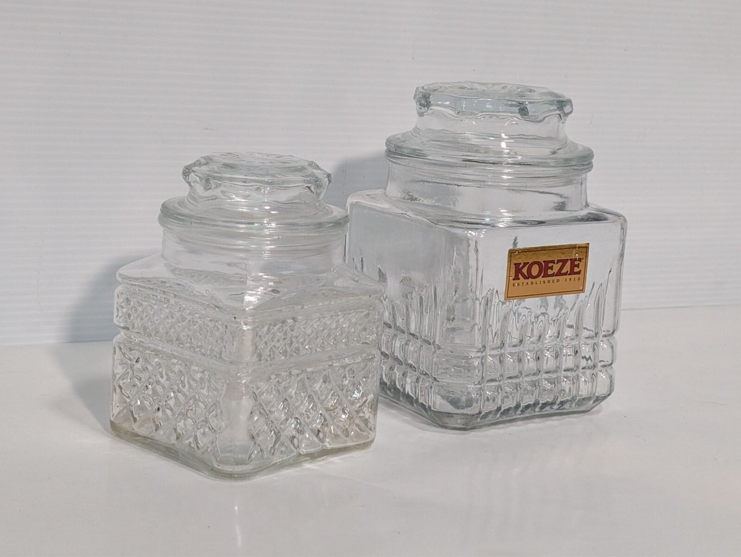 (2) Vintage Koeze Glass and KIG Canister Jars, Kitchen Storage as pictured