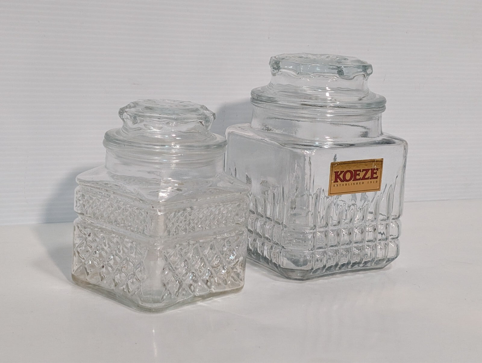 (2) Vintage Koeze Glass and KIG Canister Jars, Kitchen Storage as pictured