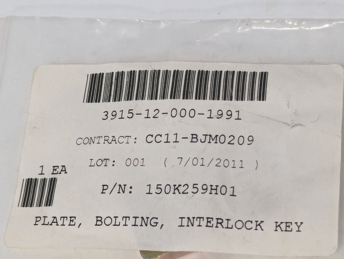 150K259H01 Interlock Key Bolting Plate, 3915-12-000-1991 - Free Shipping