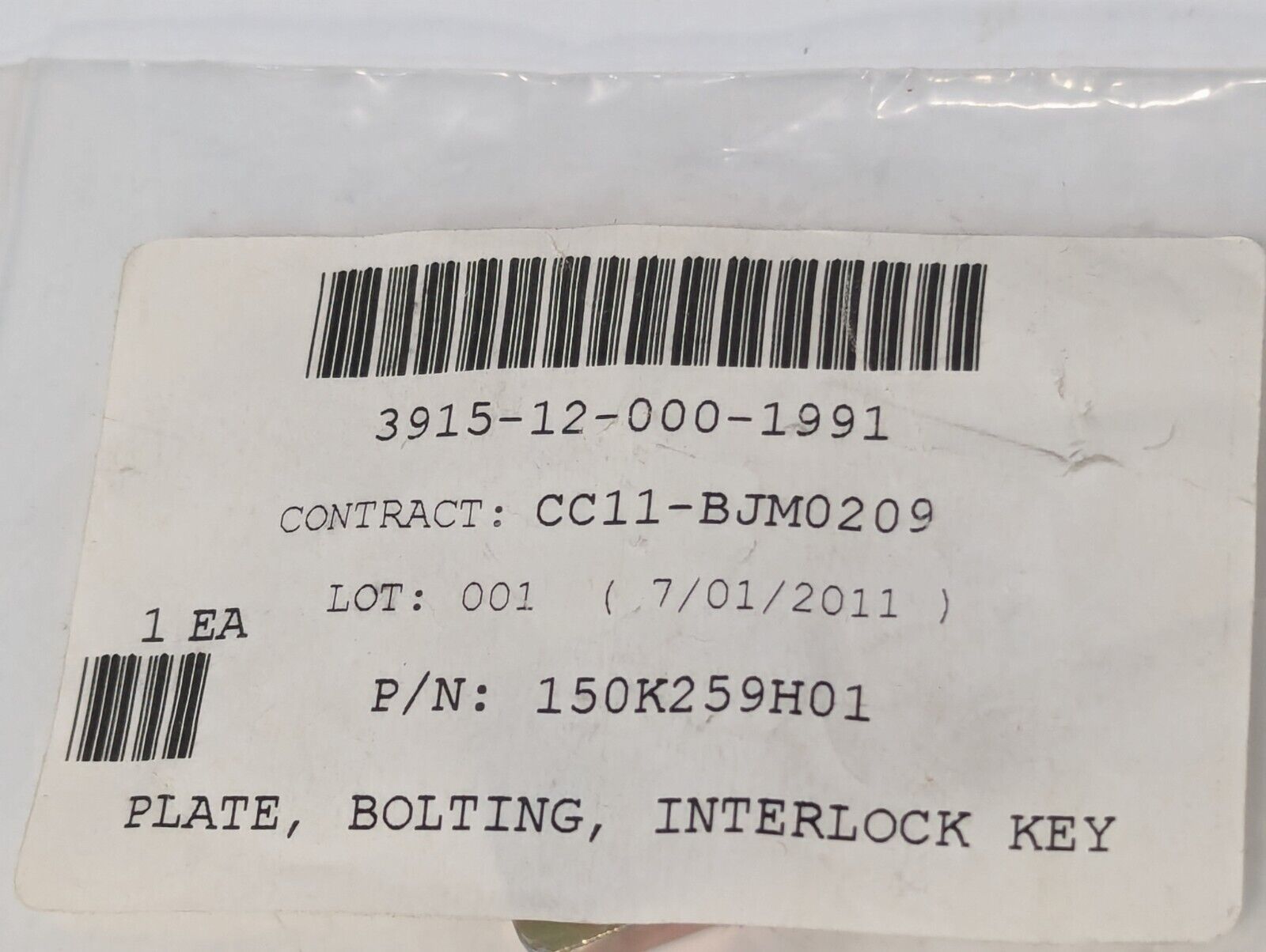 150K259H01 Interlock Key Bolting Plate, 3915-12-000-1991 - Free Shipping