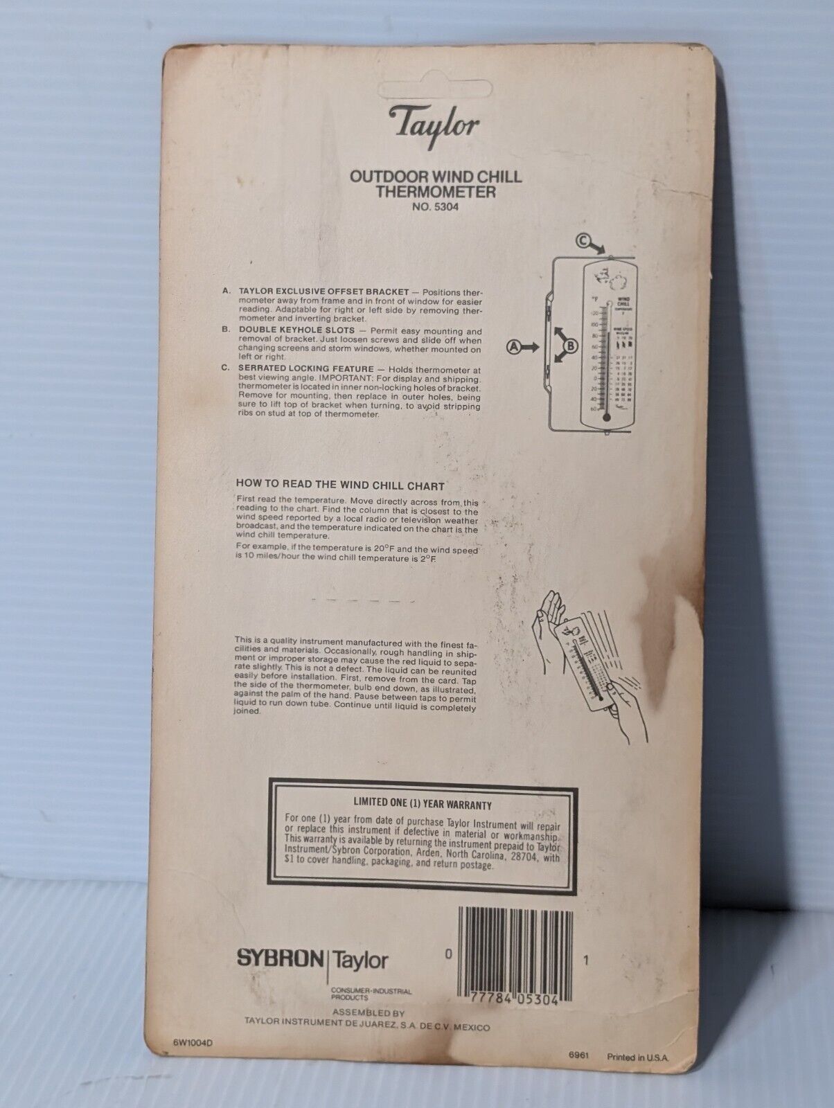 Sybron Taylor 5304 Outdoor Wind Chill Thermometer as pictured in original box
