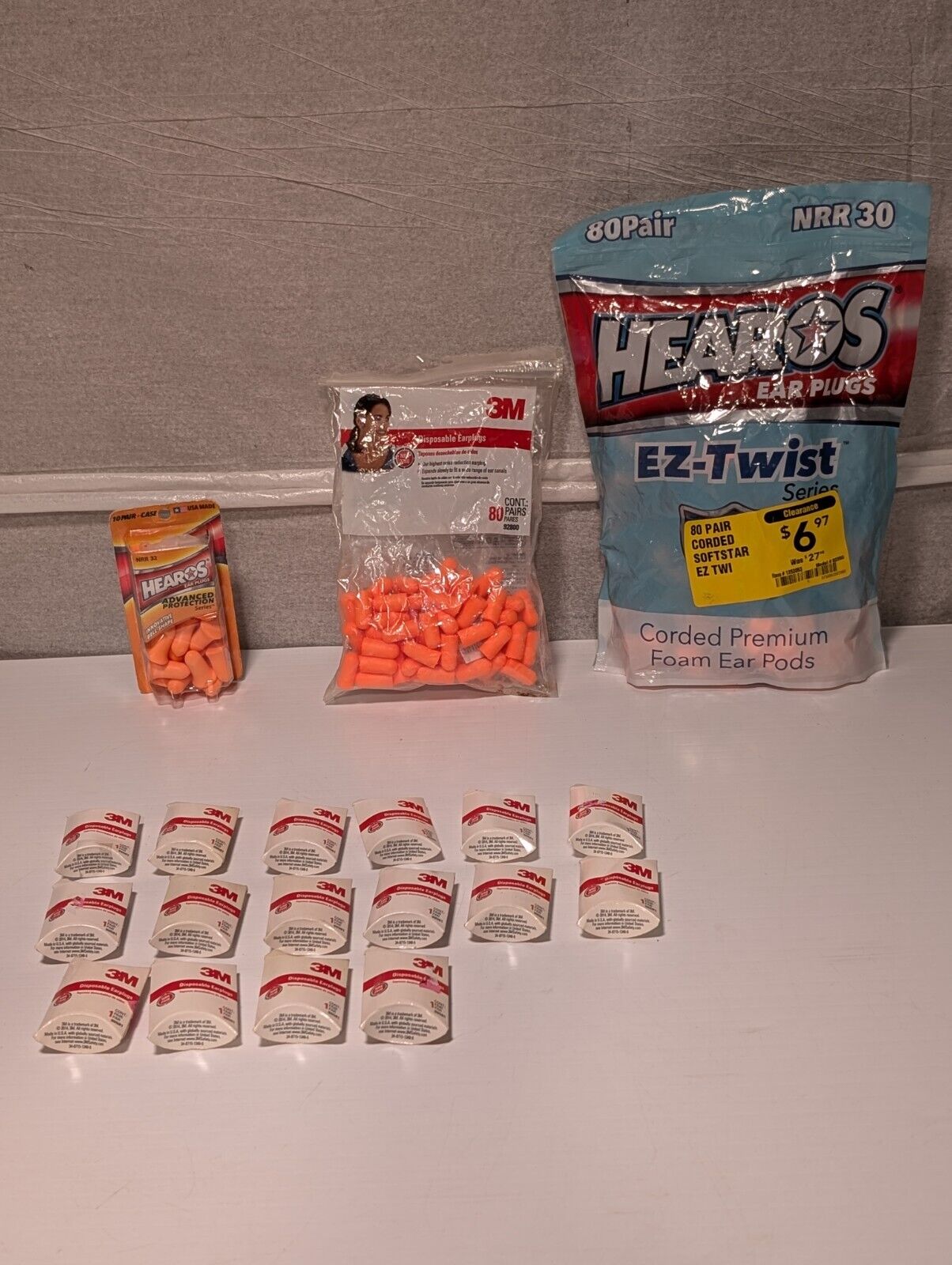 Lot of 19 Packs of 3M + Hearos Brand Disposable Earplugs