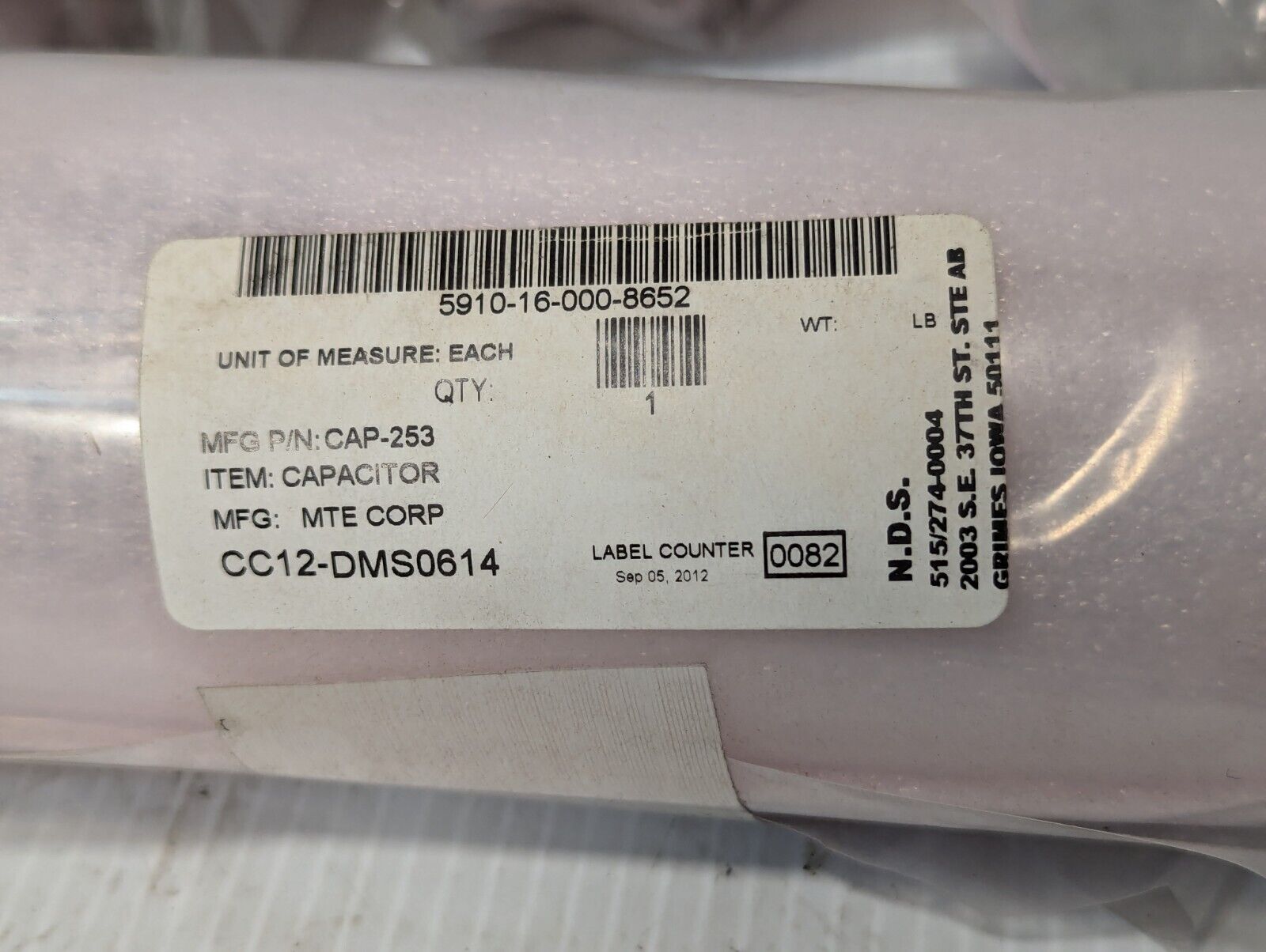MTE CAP-253 capacitor, specs on label, new old stock - Free Shipping