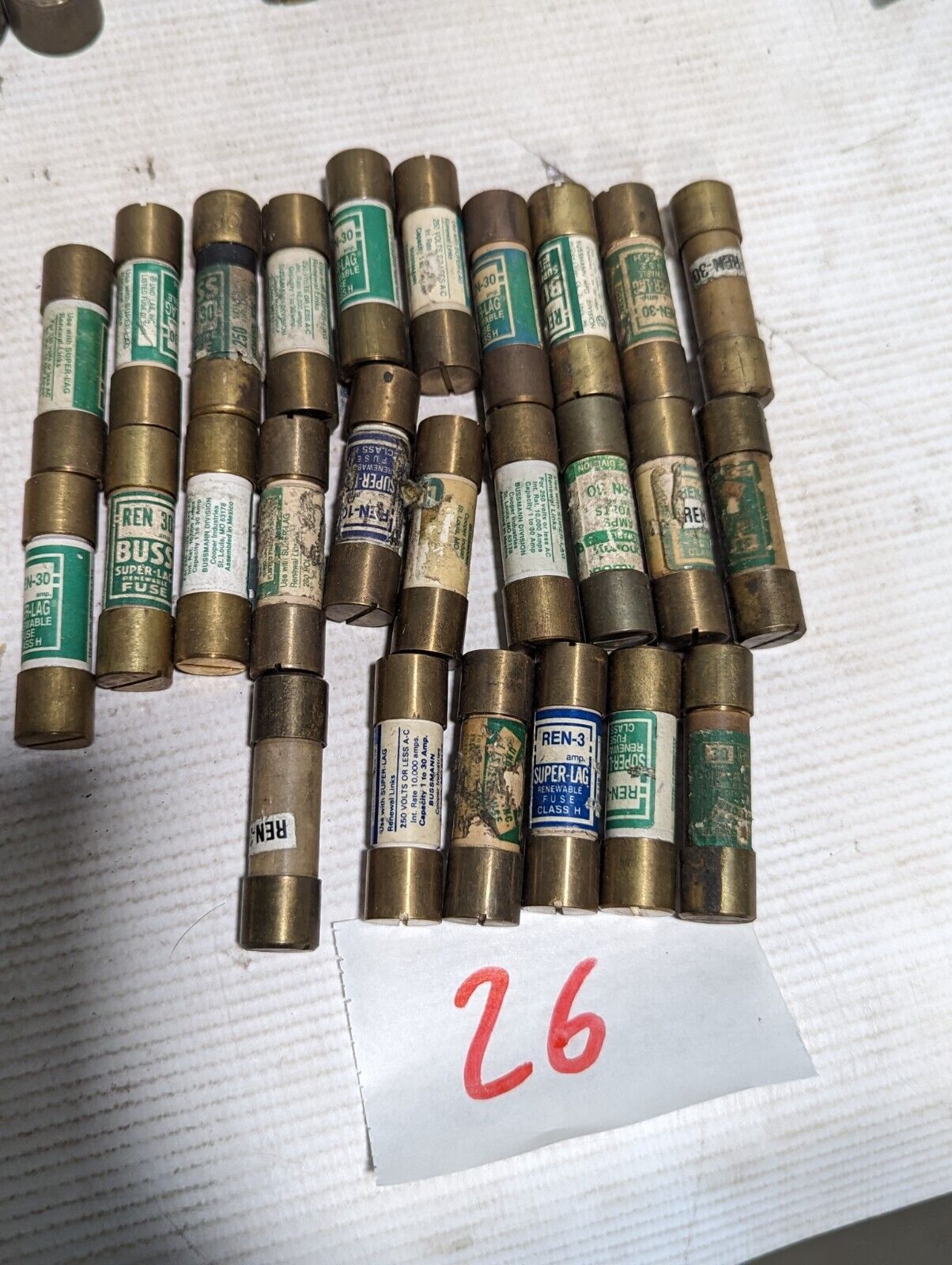 Large lot of Bussmann renewable fuses and links as pictured, REN3, REN30, REN60