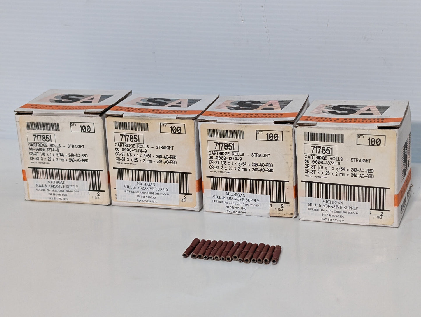 Standard Abrasives 717851 Straight Cartridge Rolls 1/8x1x5/64, 240 AO-RBD 100 Ct