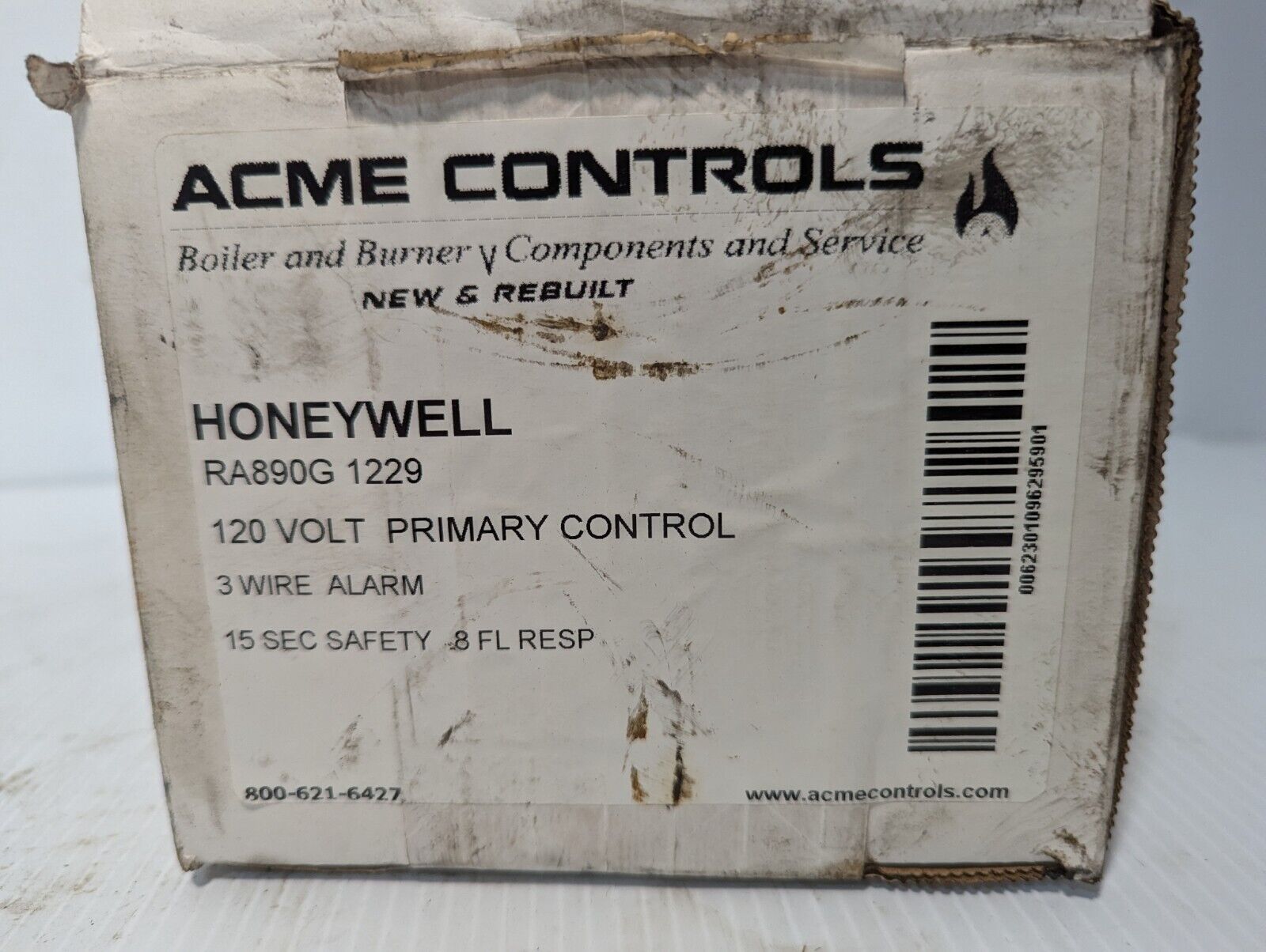Honeywell RA890G 1229 primary control, 120V, 3 wire, 15 sec safety, .8 FL RESP