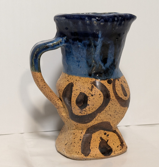 Vintage Blue Brown Glaze Artisan, Folk Art, Handmade, Pottery Mug, Vase, Planter