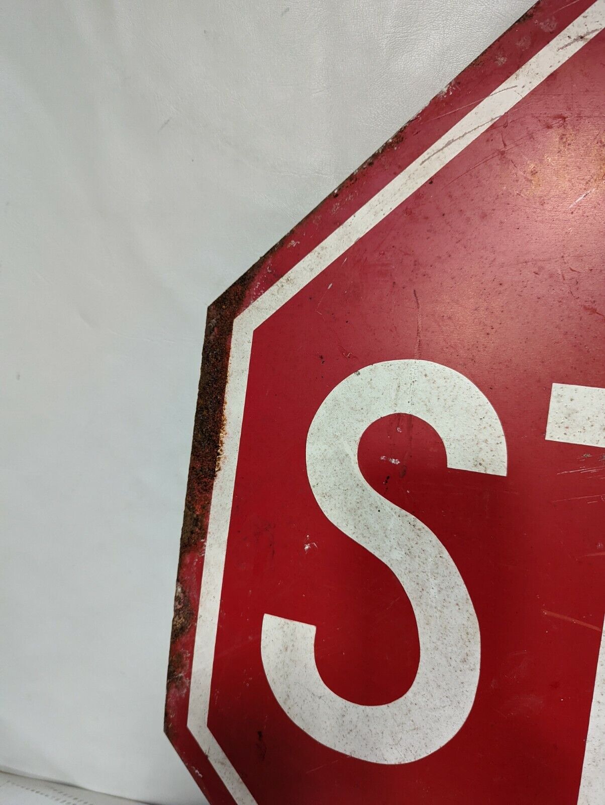 Decommissioned Stop sign, red and white, rusty - Free Shipping