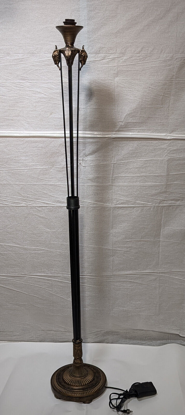 66" Goat Head Torchier Floor Lamp, Kaoyi KFD-5150 Dimmer, Vintage 90s, Brass