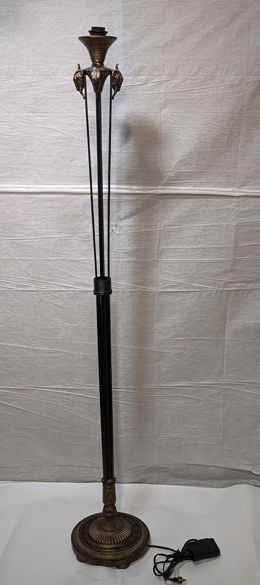 66" Goat Head Torchier Floor Lamp, Kaoyi KFD-5150 Dimmer, Vintage 90s, Brass