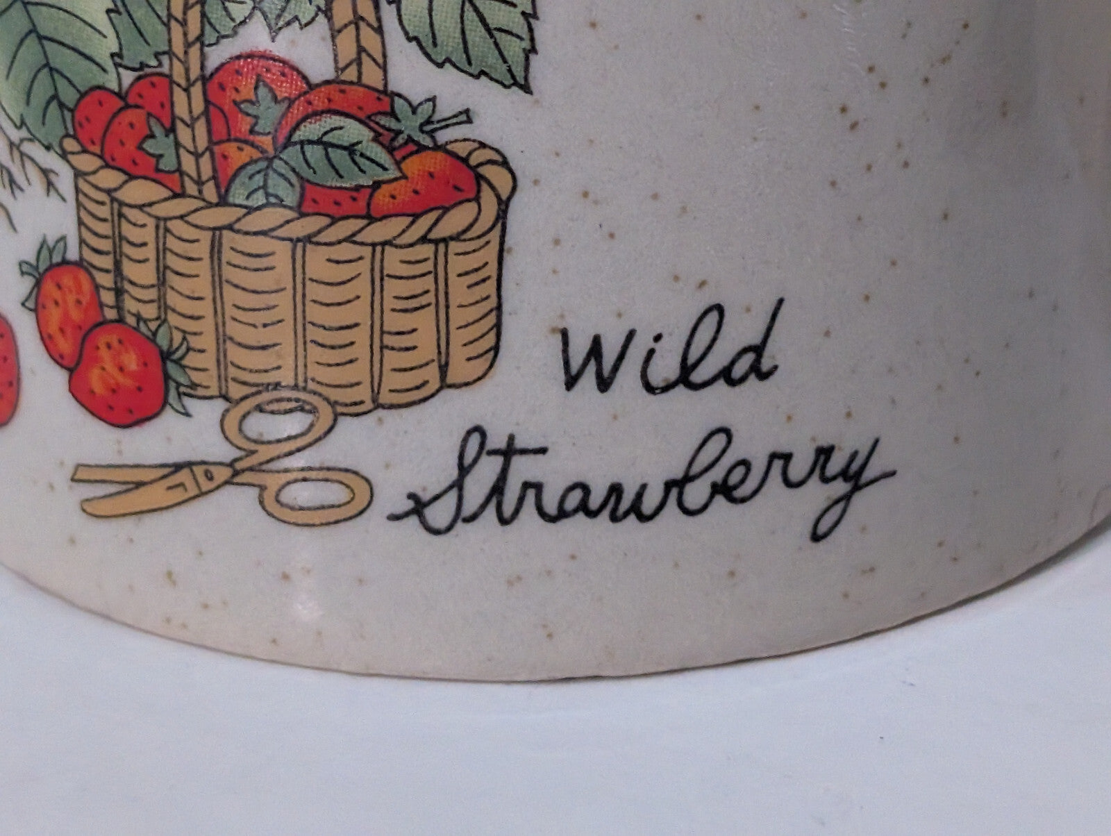Vintage 1970s Covered, Lid, Coffee, Tea Mug Wild Strawberry, Speckled Stoneware