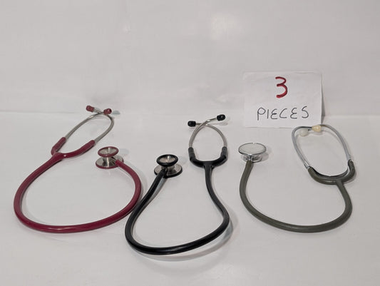 (3) ADC Adscope Stethoscopes, Assorted Colors Red Black Grey