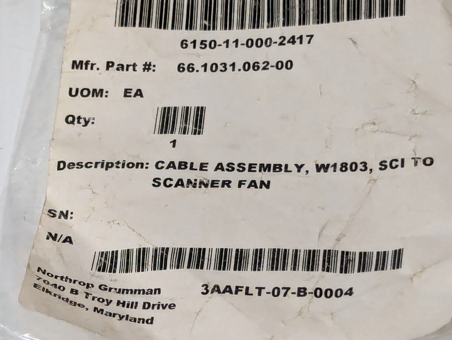 66.1031.062-00 SCI to scanner fan cable assembly, W1803 - Free Shipping
