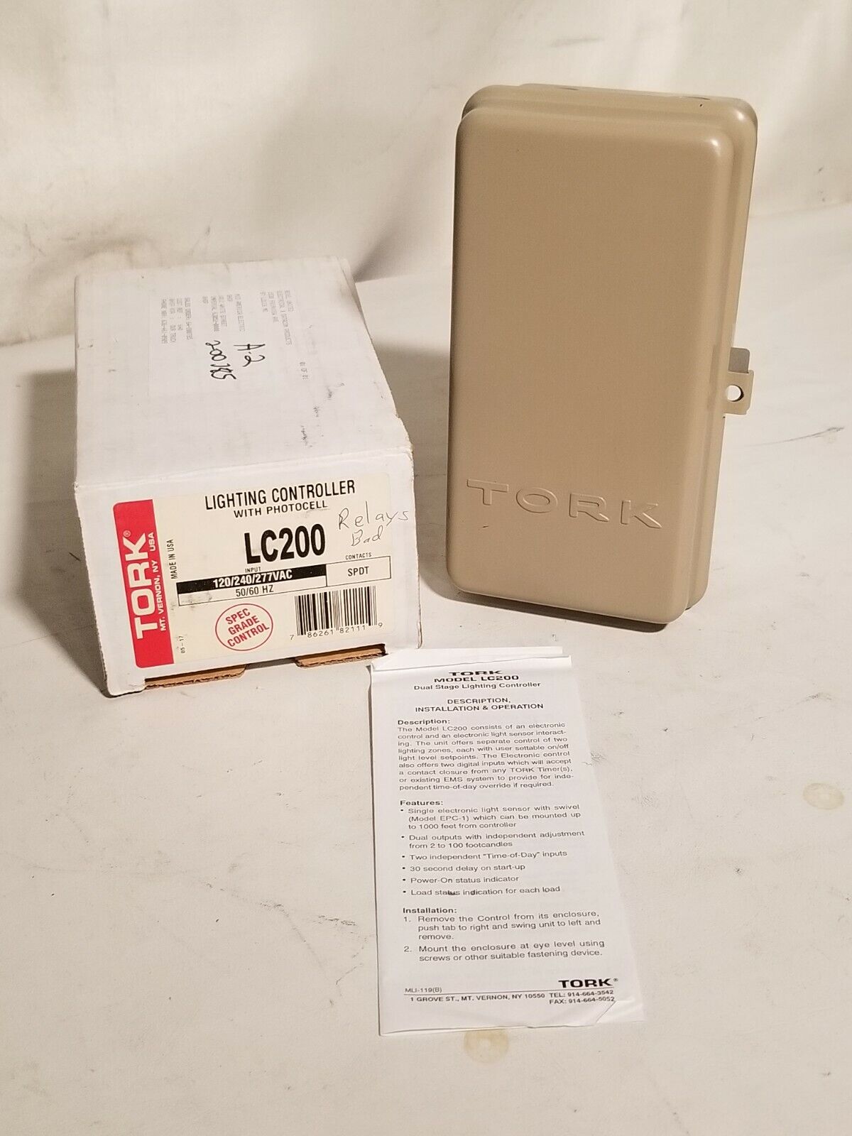 Tork LC200 Dual Stage Lighting Controller w/EPC1 photocell, BAD RELAYS-Free Ship