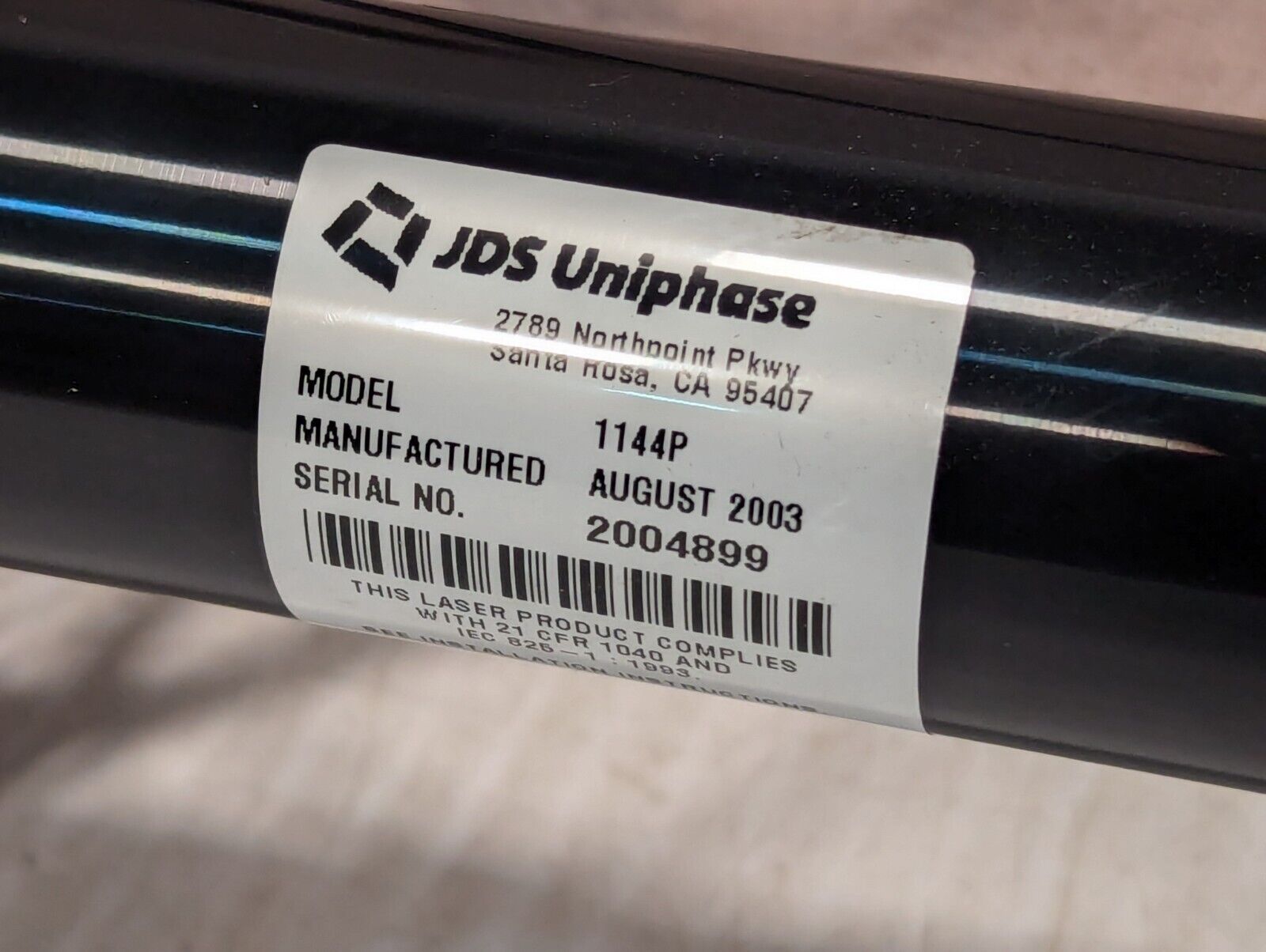 JDS Uniphase 1144P Helium Neon Gas Laser Tube & 14-10059-00 Mount -Free Shipping
