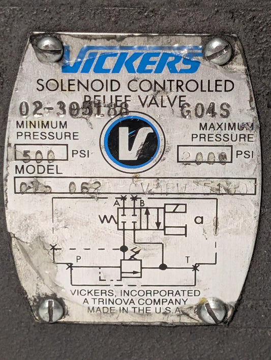 Vickers CT5 062A CV 1FW 5100 Solenoid Controlled Relief Valve 500-2000psi
