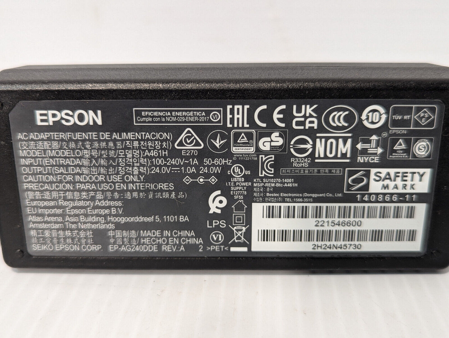 Lot of 3: Epson A461H Power Supply Adapters, 140866-11, 24V, 1A, 24W, 50-60Hz