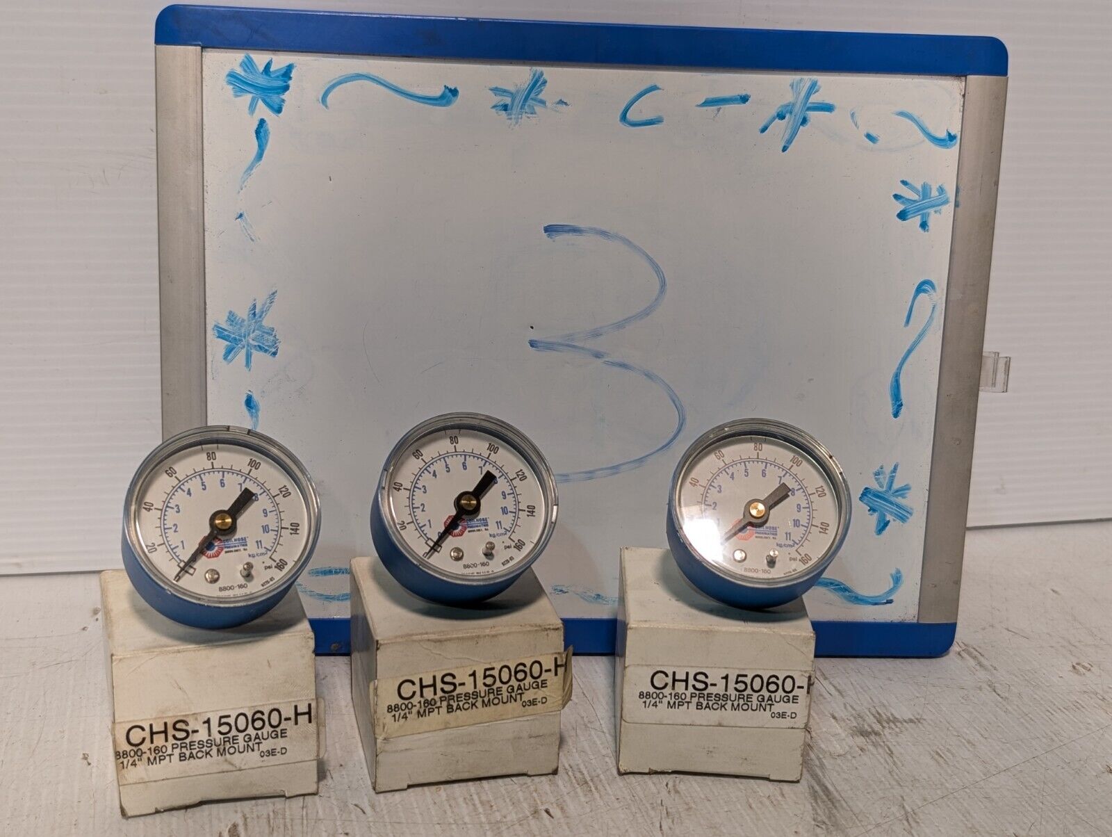 Lot of 3 Coilhose 8800-160 2" Pneumatics Pressure Gauge Back Mount, 160 Psi USA