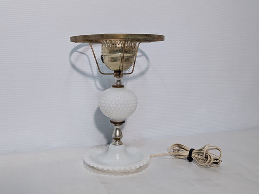 Vintage Mid-Century Modern Fenton White Milk Glass Hobnail Table Lamp