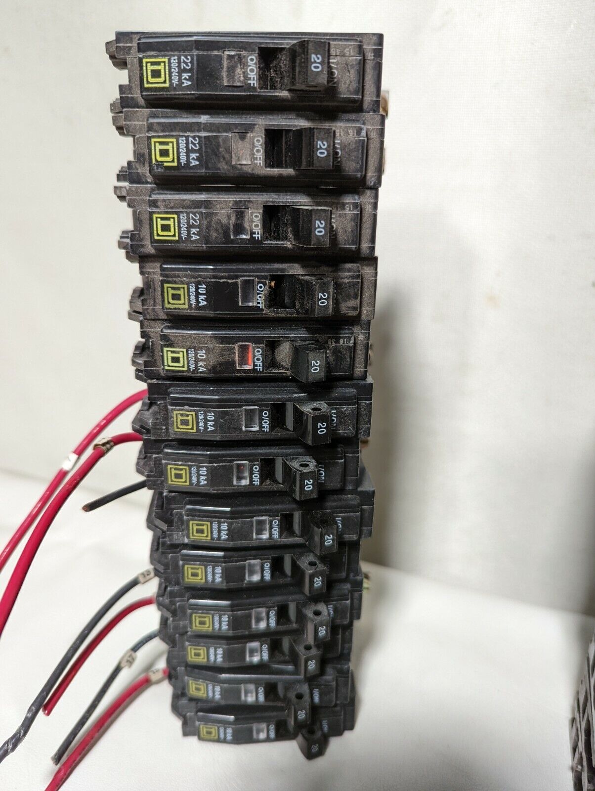 Lot of 5 Square D QOB120 Circuit Breakers, 20 Amp, 1 pole, 120/240VAC-Free Ship