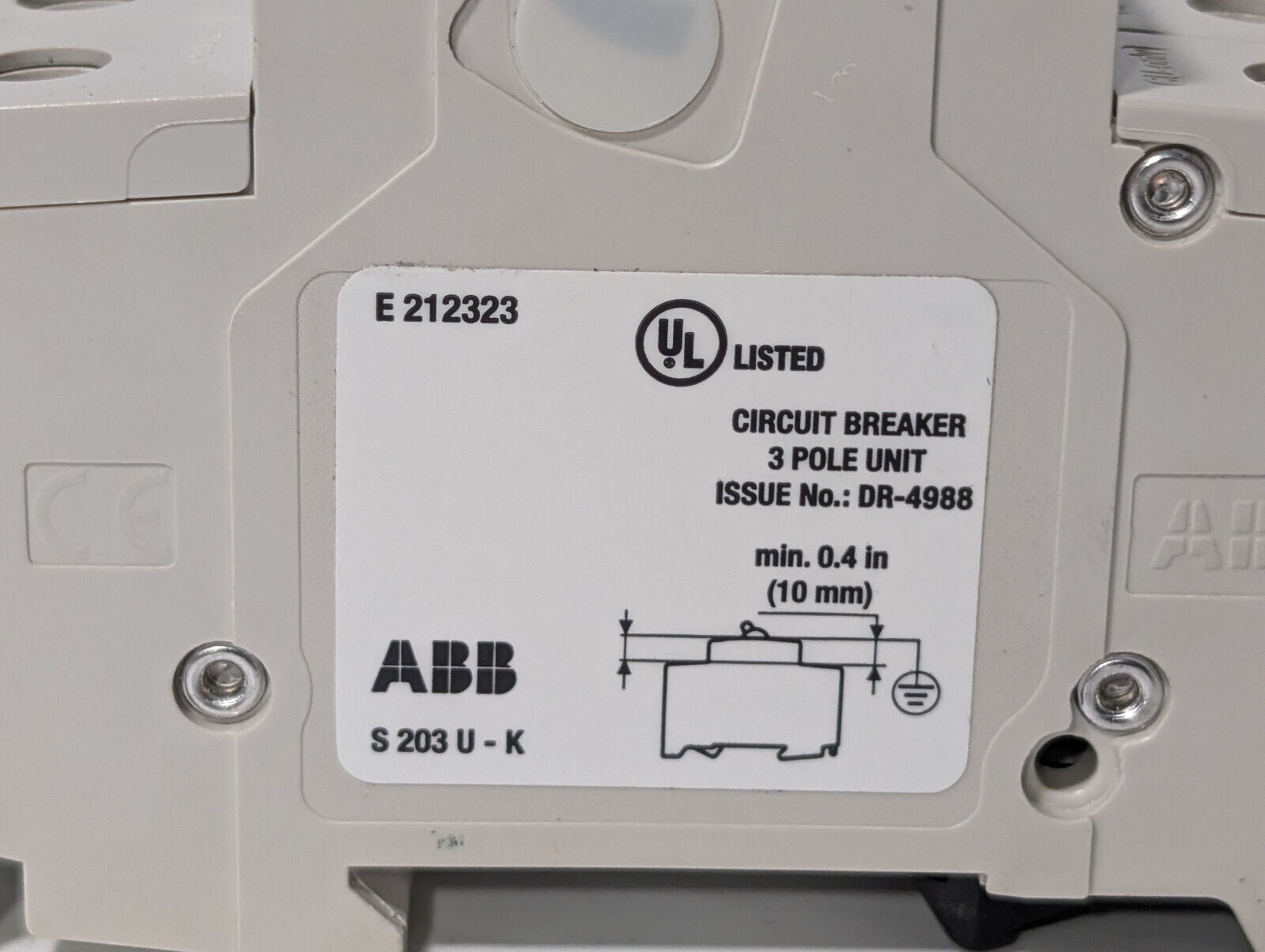 ABB S203U-K30 Circuit Breaker, 3-Pole, 30 A, 162K861H01, 240 VAC, 50/60 Hz
