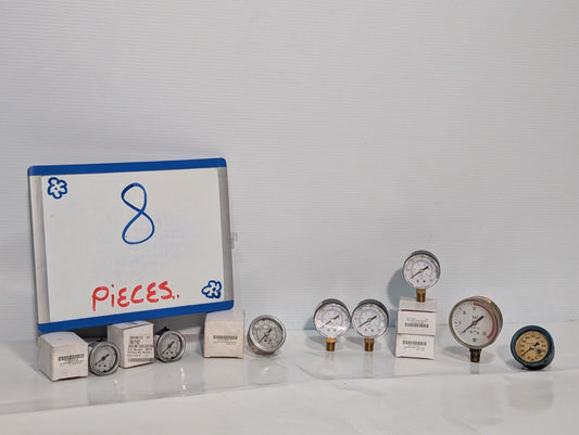 (8) WorkSmart Liquid Pressure Gauges WS-PE_GAGE-27 WS-PE-GAGE-80 WS-PE-GAGE-101