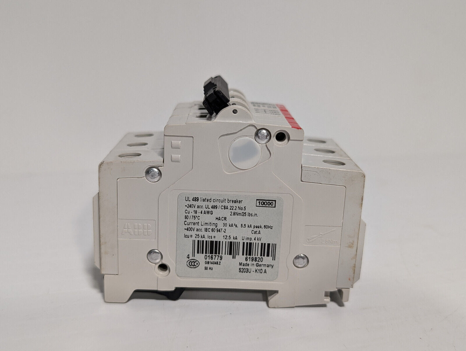 ABB S203U-K10A Circuit Breaker, 3 Pole Unit, Min .4", Made in Germany