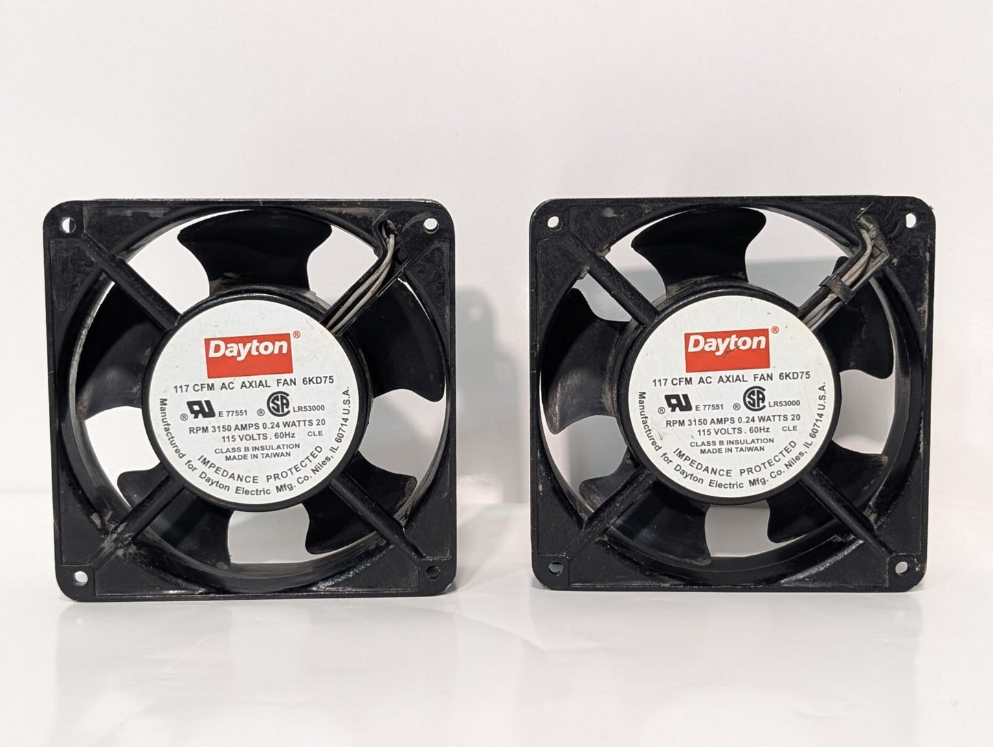 [2] Dayton 6KD75 AC Axial Fan 3150rpm .24 Amps 20 Watts 115 Volts 60hz 117cfm