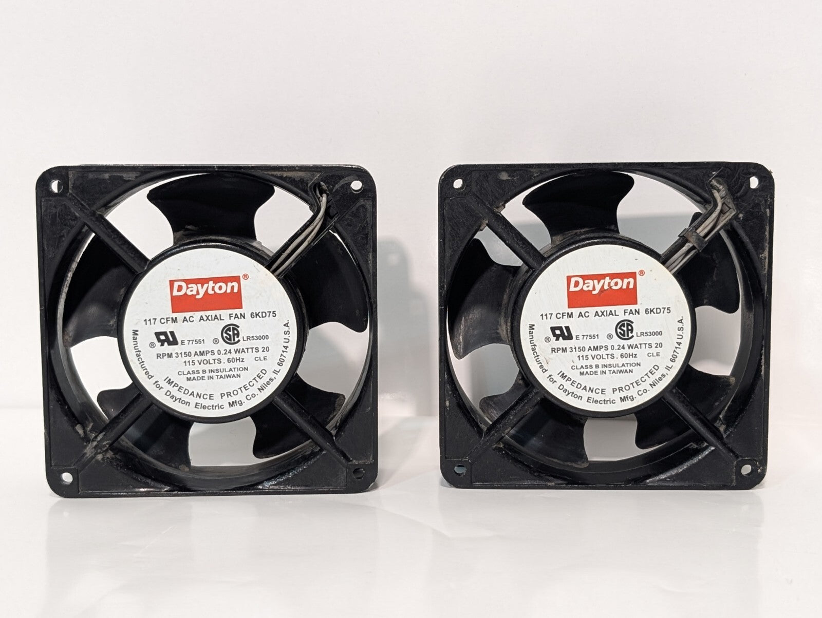 [2] Dayton 6KD75 AC Axial Fan 3150rpm .24 Amps 20 Watts 115 Volts 60hz 117cfm