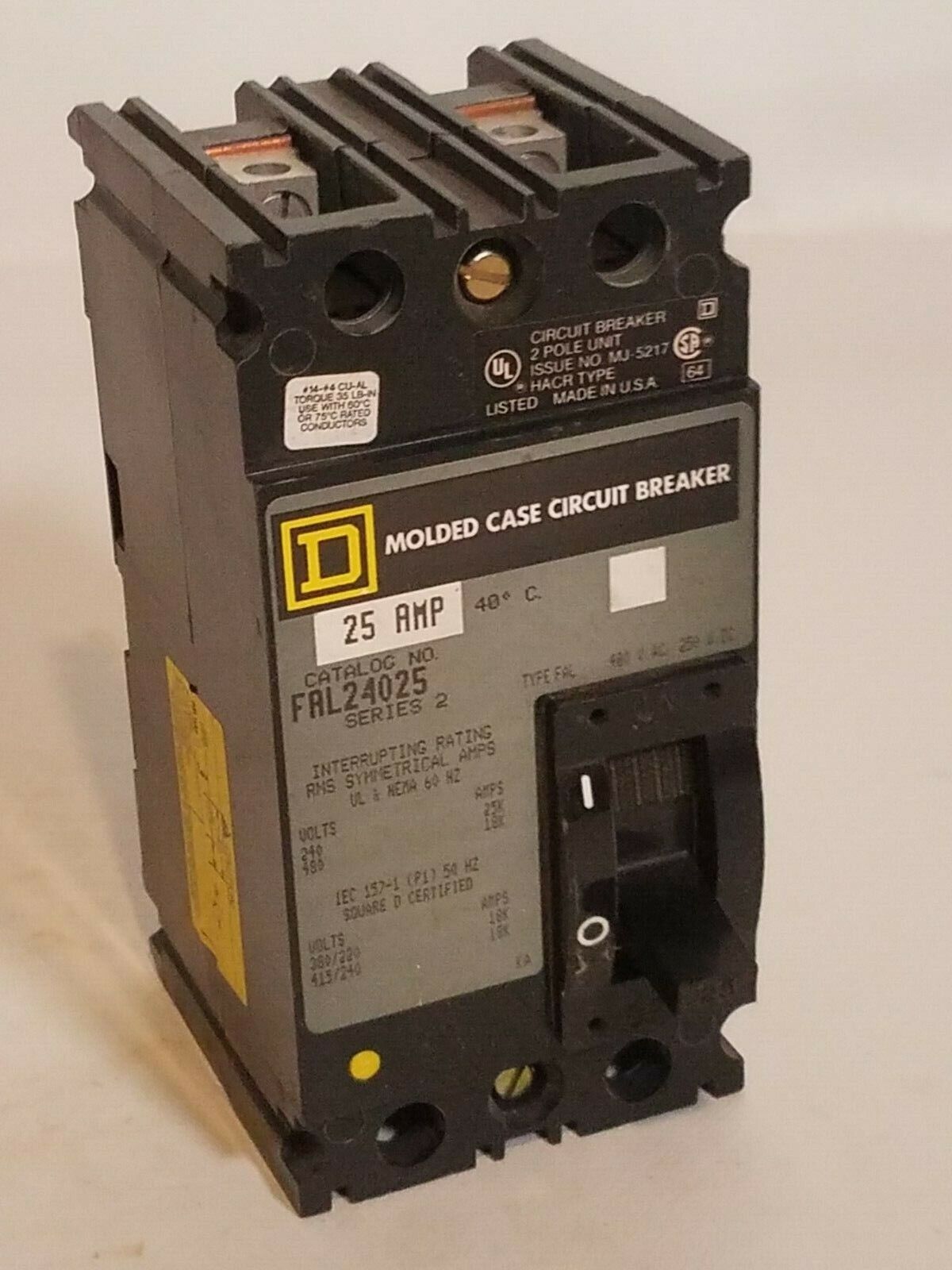 Square D FAL24025 Series 2 Circuit Breaker 2 Pole 25A 480VAC 250VDC