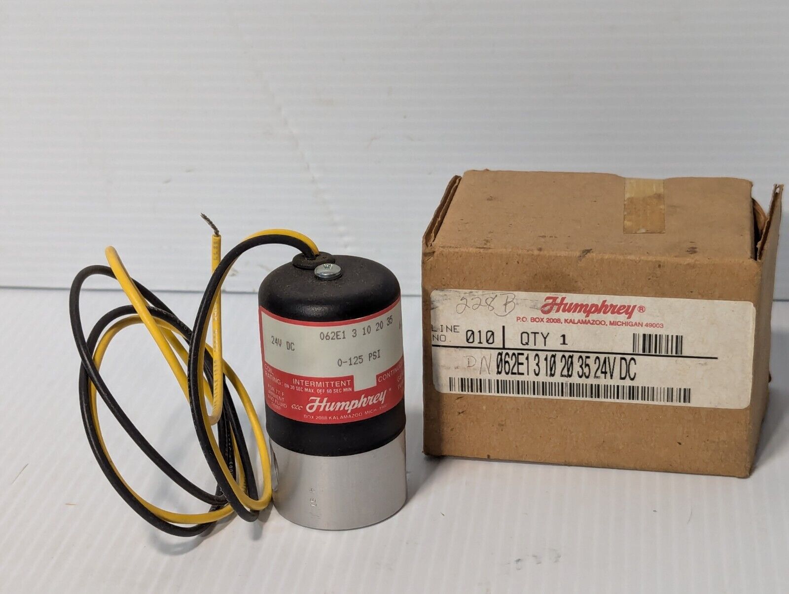 NEW Humphrey 062E1-3-10-20-35 Normally Closed Solenoid Valve 24VDC - Free Ship