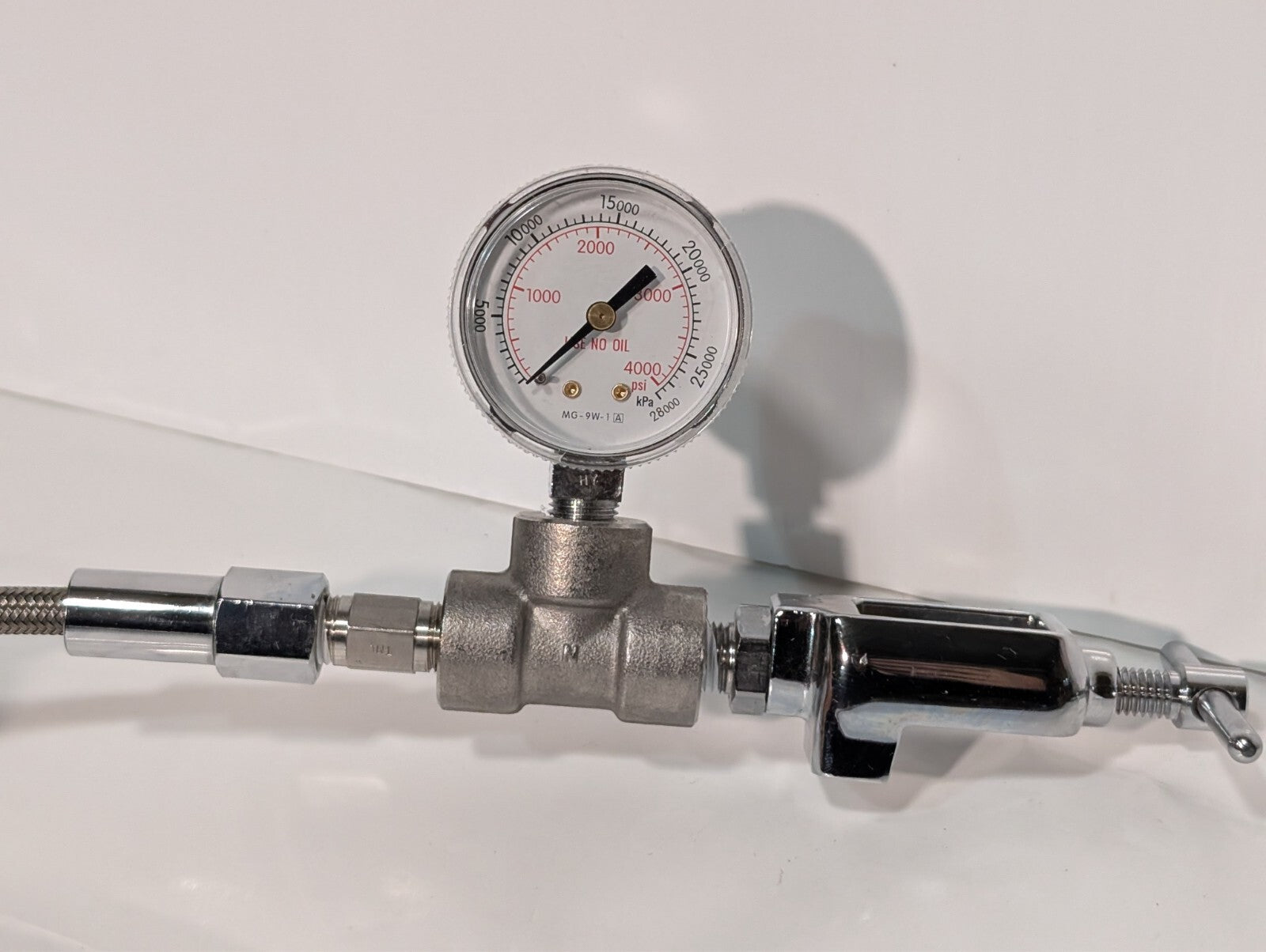 2 Western Medical MG-9W-1 Pressure Gauges on Metal Gas Pipe Cable