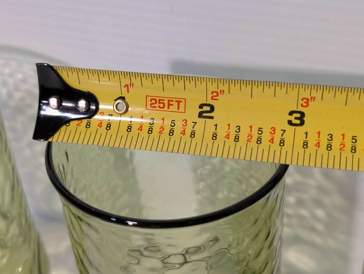 (4) Heritage Hill Green Avocado Hocking Drinking Glass Tumbler Circles Textured